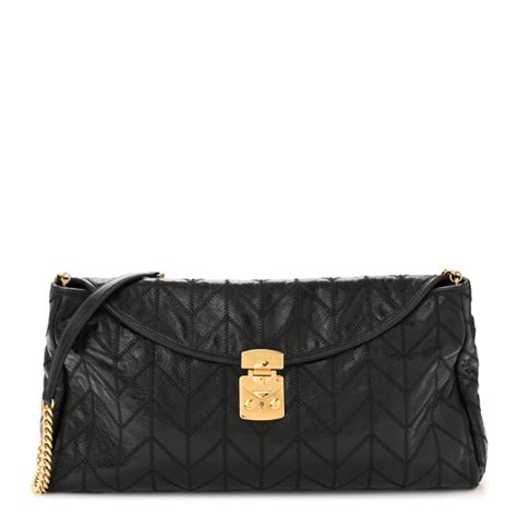 MIU MIU Vitello Shine Quilted Shoulder Bag Black